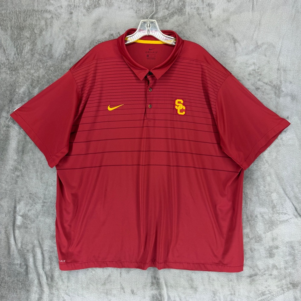 Nike Mens USC Trojans Dri-FIT Striped Polo Shirt Red 4XL Short Sleeve Athletic